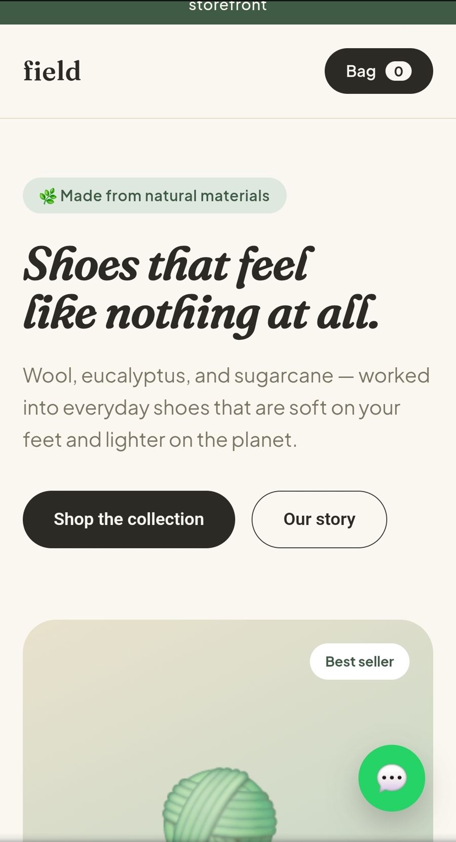Field, an eco-friendly shoe storefront concept with natural material branding